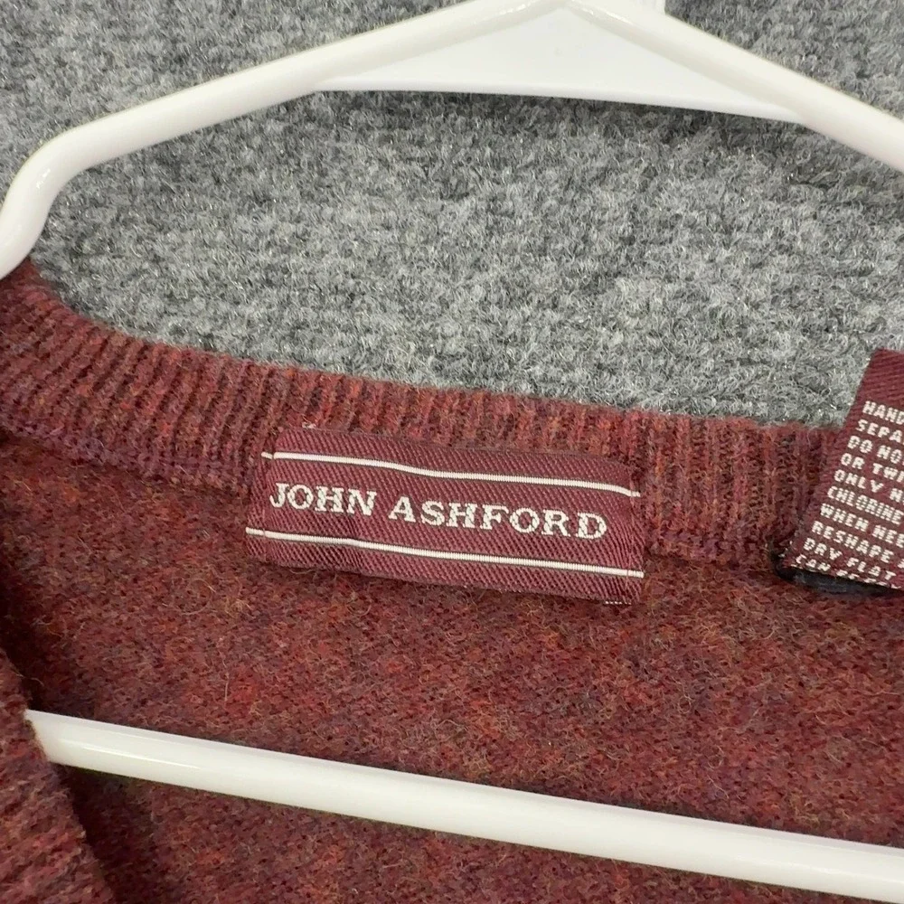 John Ashford Sweater Mens XXL Burgundy Lambswool V Neck Heathered Classic Style